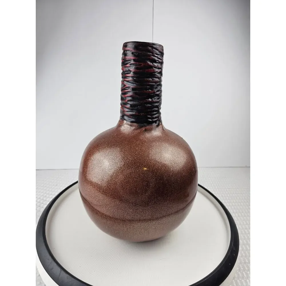 Large Vintage Vase with Shimmering Glaze w/Red and Black 13